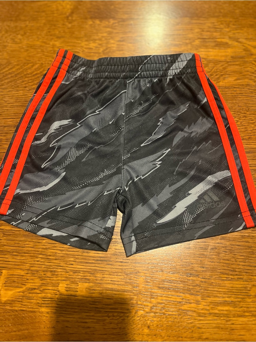 adidas Black Athletic Shorts with Red Stripes and Gray Camo
